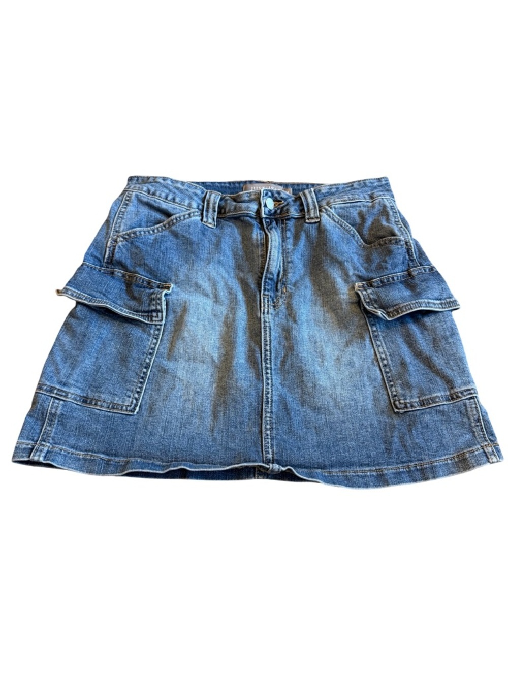 Just USA Denim Cargo Skirt Mini Length Cotton Blend Comfort Casual Size Medium